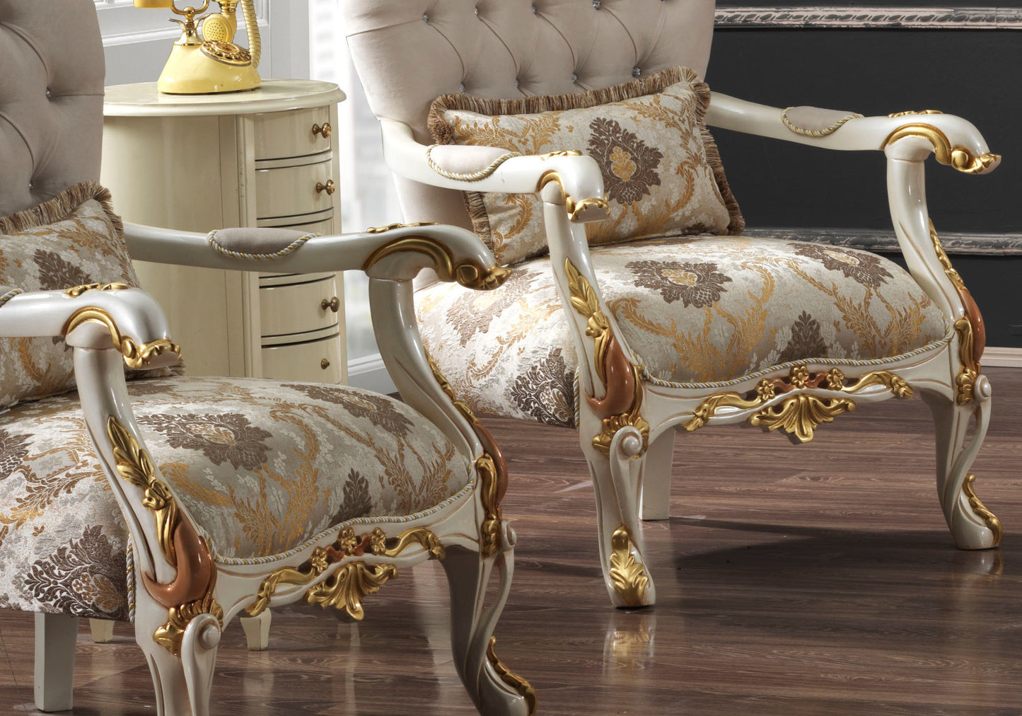 Fauteuil Kapitone Or Beige VENUS 