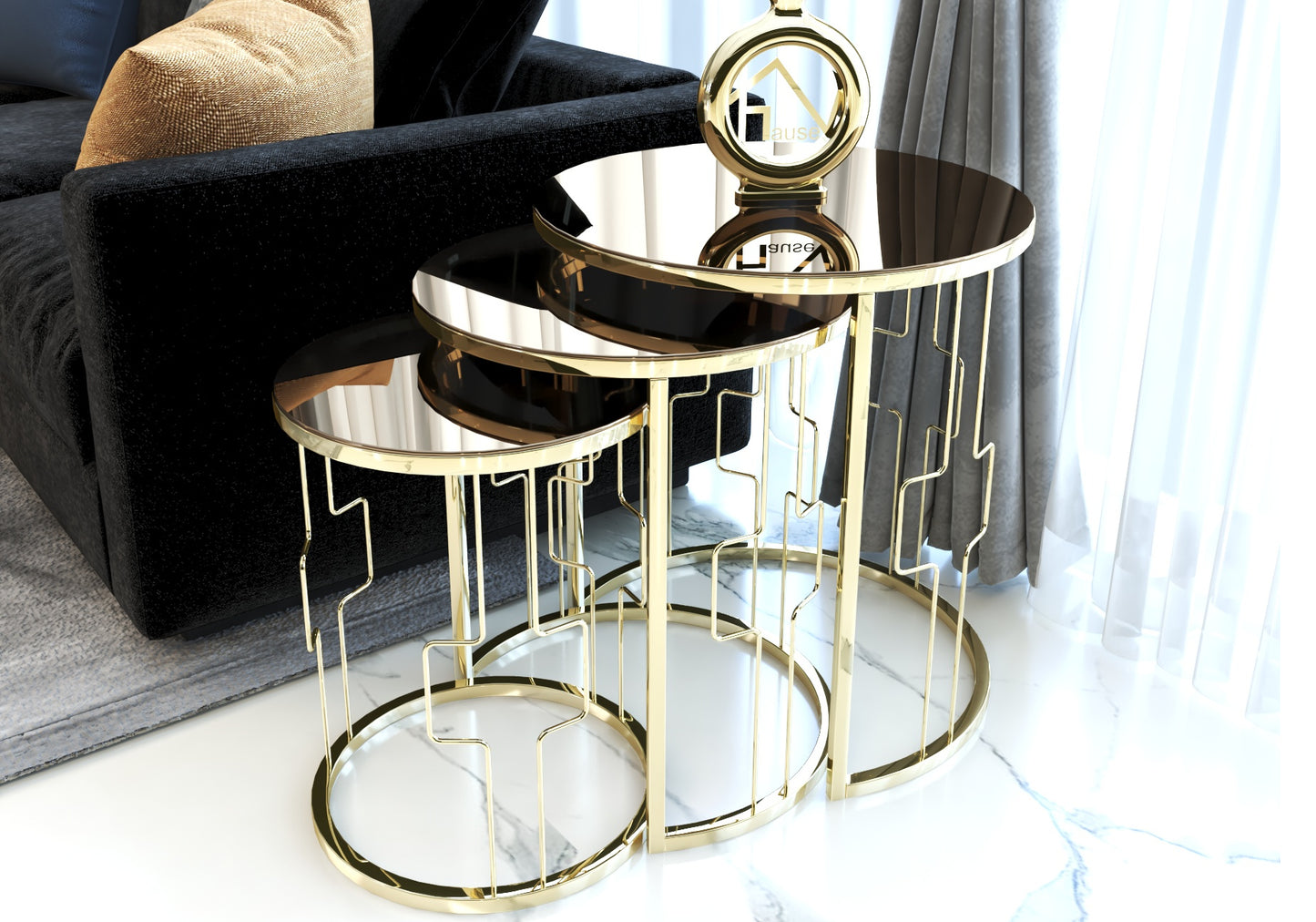 Table gigogne en métal filé carré bronze doré PEARL