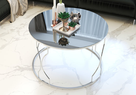 Table basse en métal argenté miroir fumé DREAM