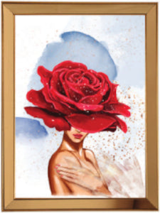 Tableau Femme et Rose Rouge