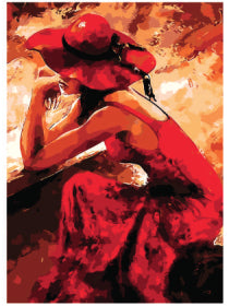 Tableau Femme en robe rouge