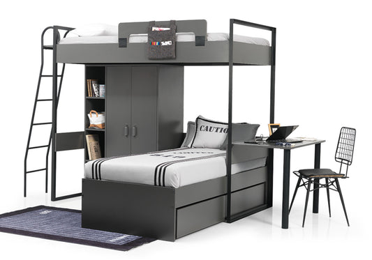 Ensemble chambre jeune lit moderne anthracite L SMART MAX