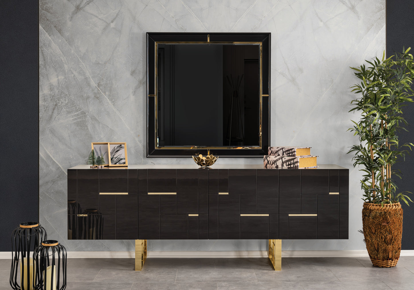 Console Miroir Noir Or IBIZA