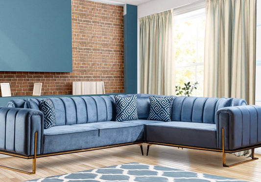 Canapé d'angle moderne bleu LION