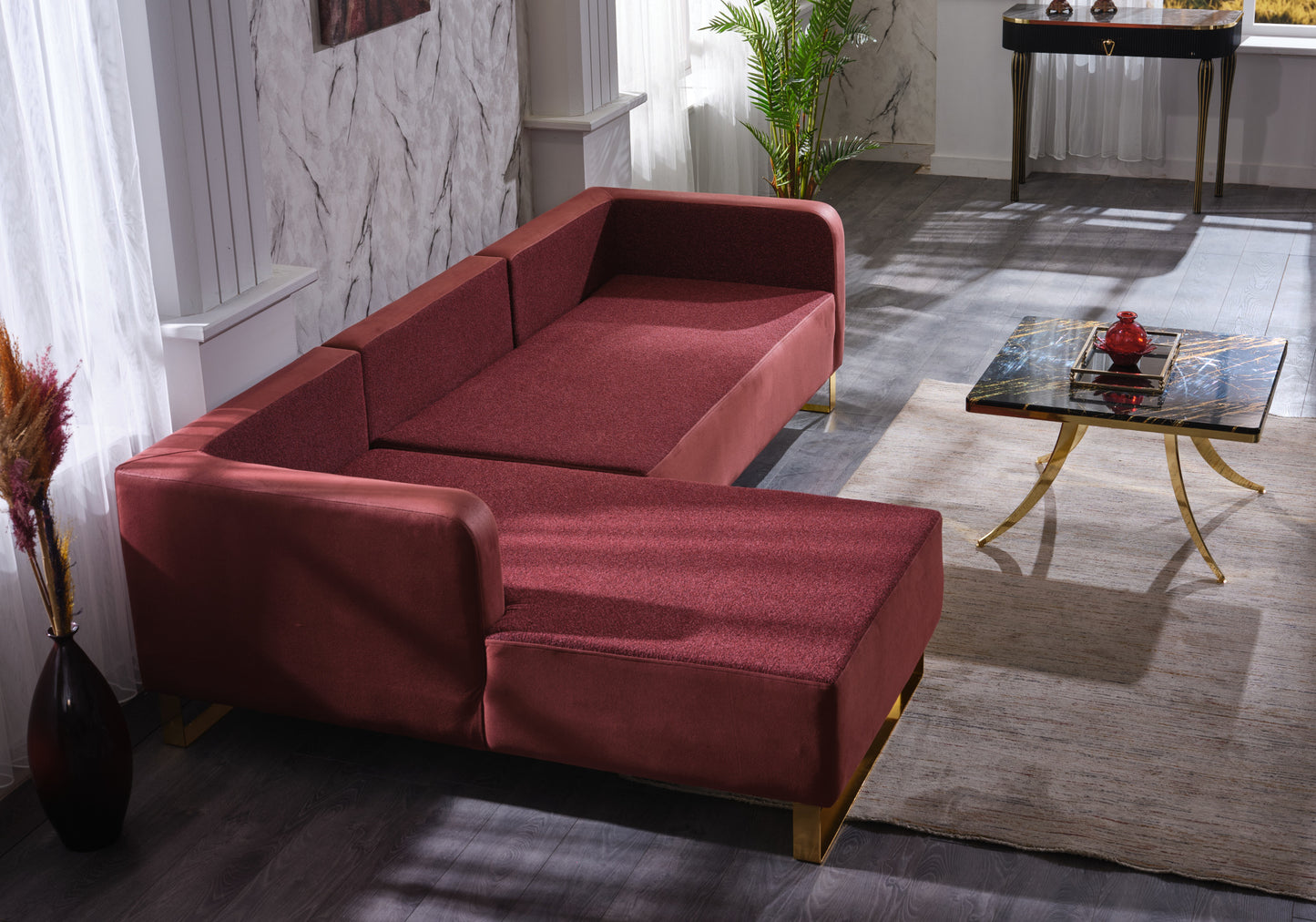 Ensemble de canapés d'angle moderne rouge Claret DORA