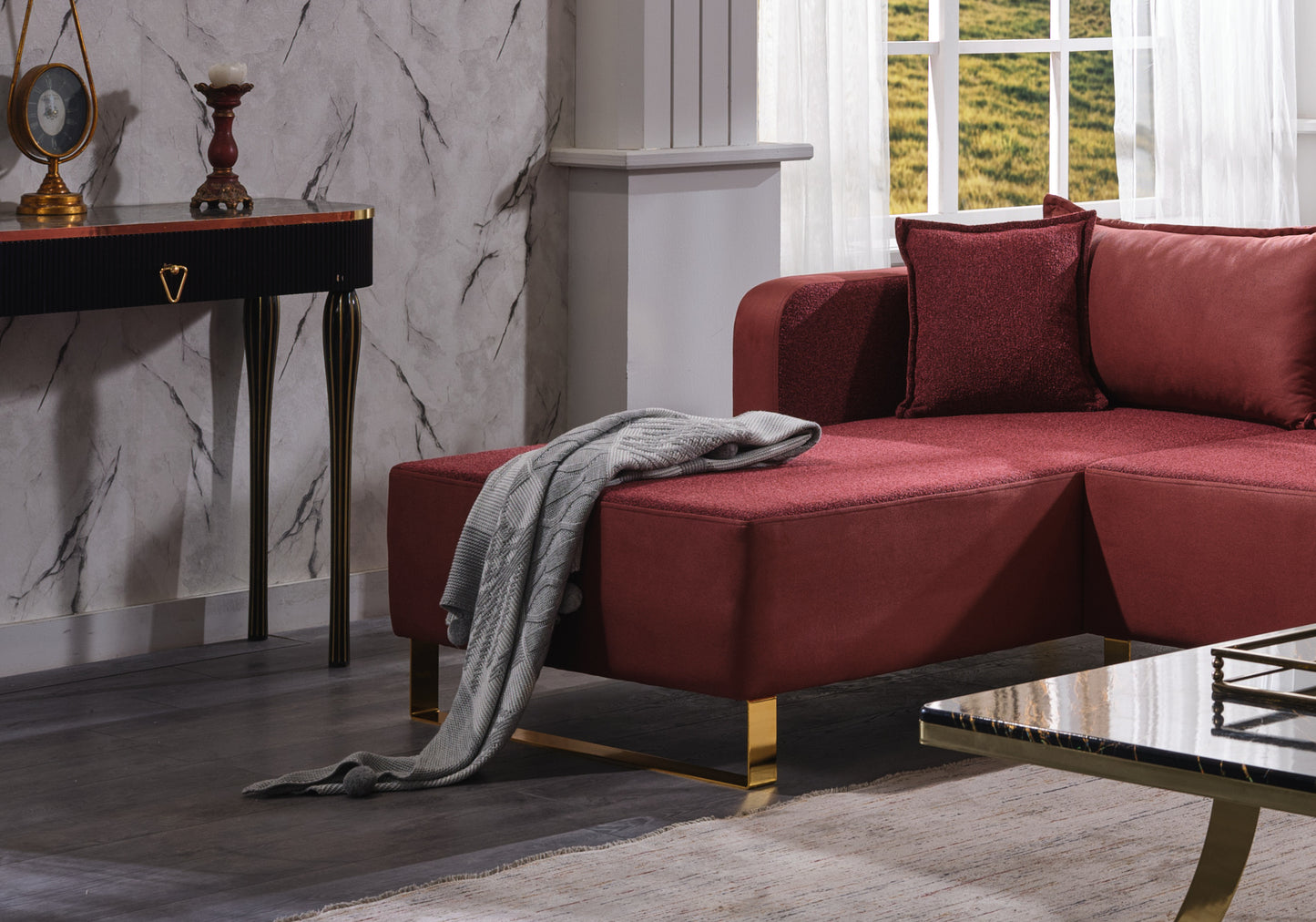 Ensemble de canapés d'angle moderne rouge Claret DORA