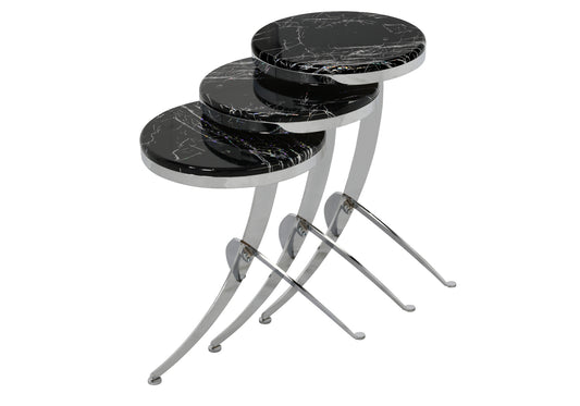 Table gigogne ronde Pion noir-chrome MİRAY