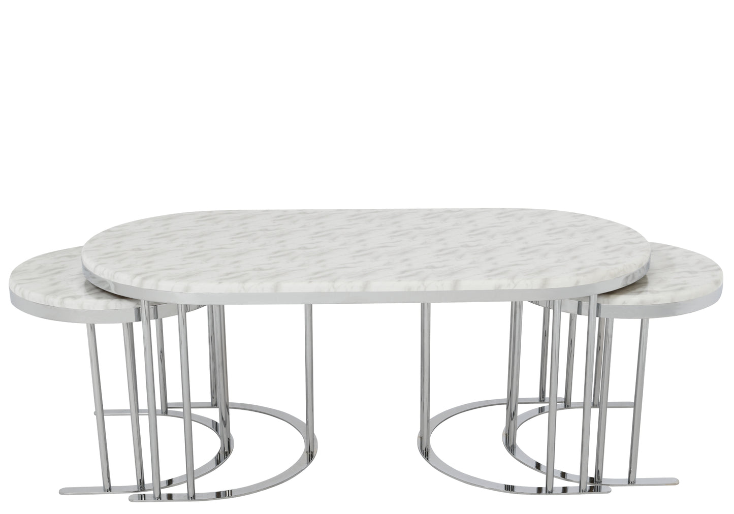 Table basse ovale en marbre blanc 2+1 OSLO