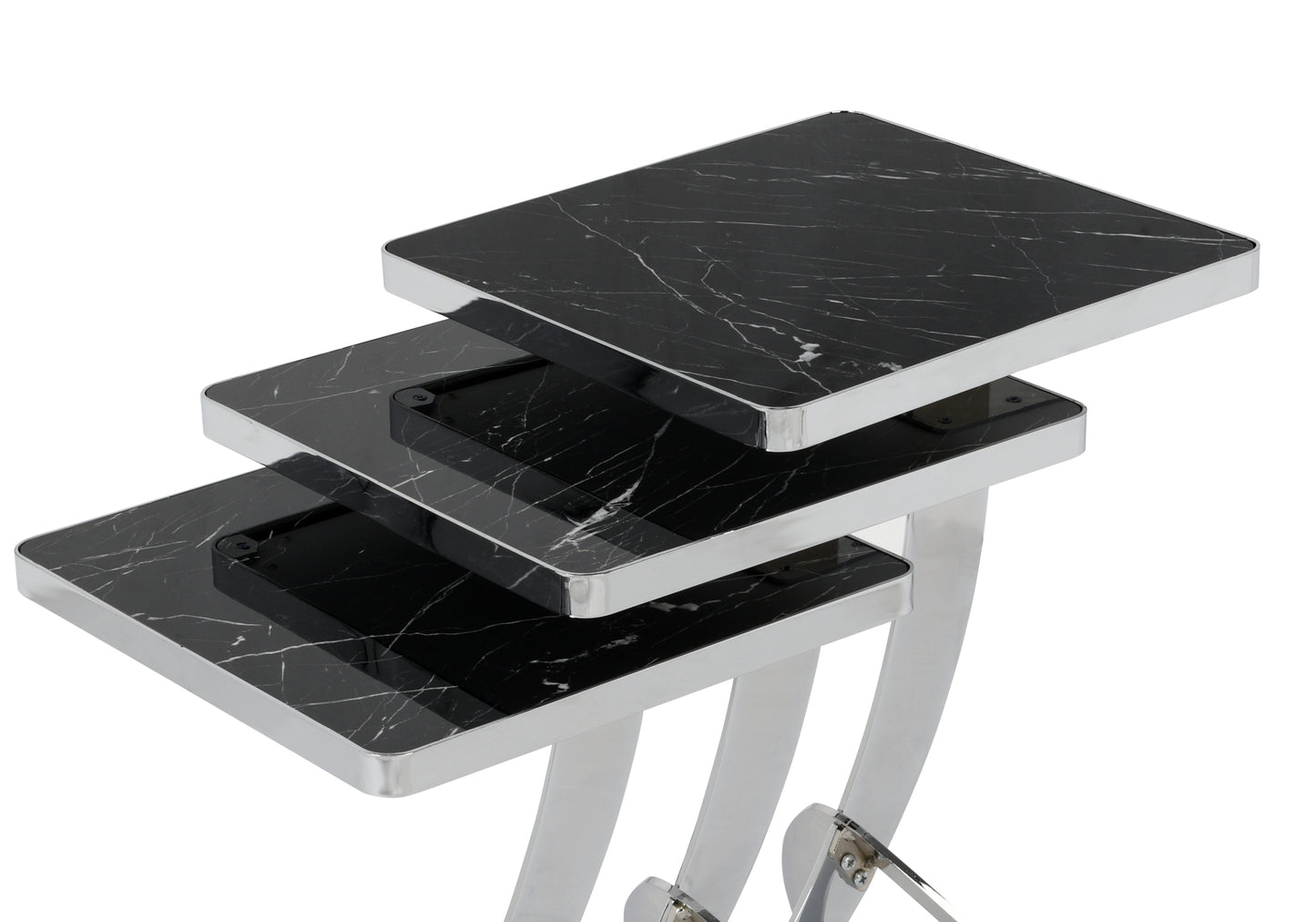 Table gigogne carrée Pion chrome-noir MİRAY