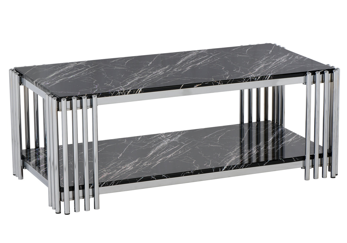 Table basse rectangulaire en osier noir-chrome ALIZE