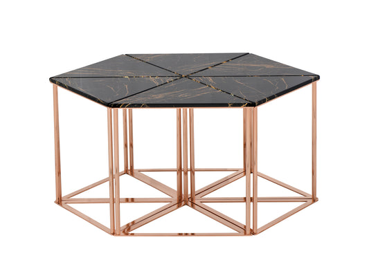 Table Basse Hexagonale Noir-Or DOMINO