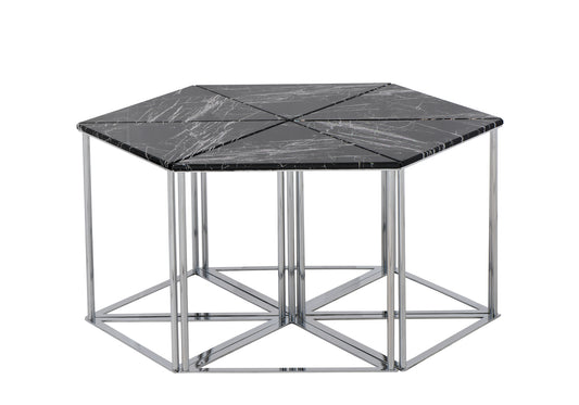 Table Basse Hexagonale Noir-Chrome DOMINO