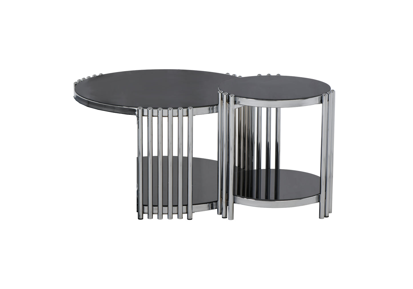 Table basse ronde en osier noir 2 + 1 BOLERA