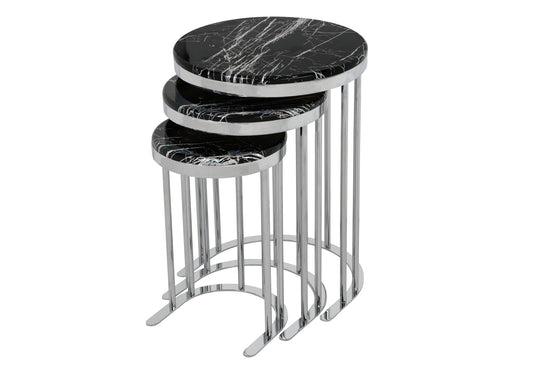 Table gigogne ronde noir-chrome LEON