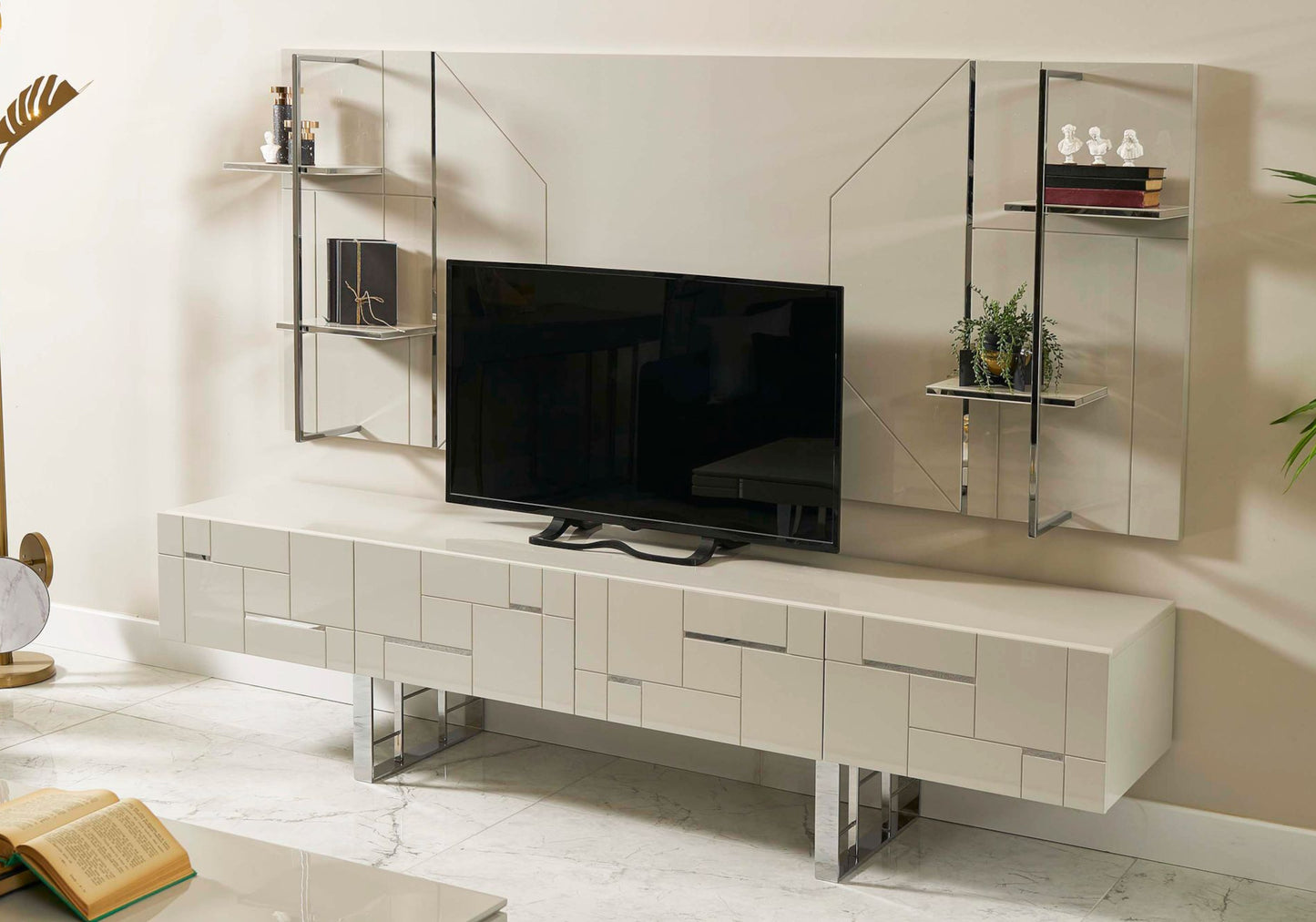 Ensemble Meuble TV Argent Blanc IBIZA