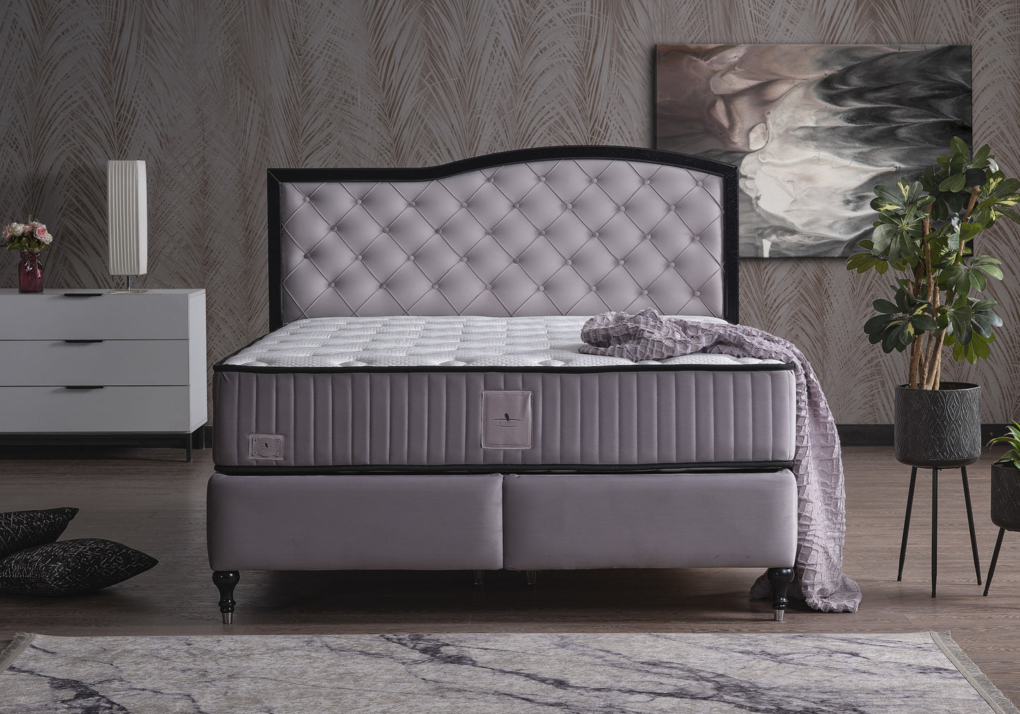 Sommier tête de lit matelas orthopédique complet gris FANCY