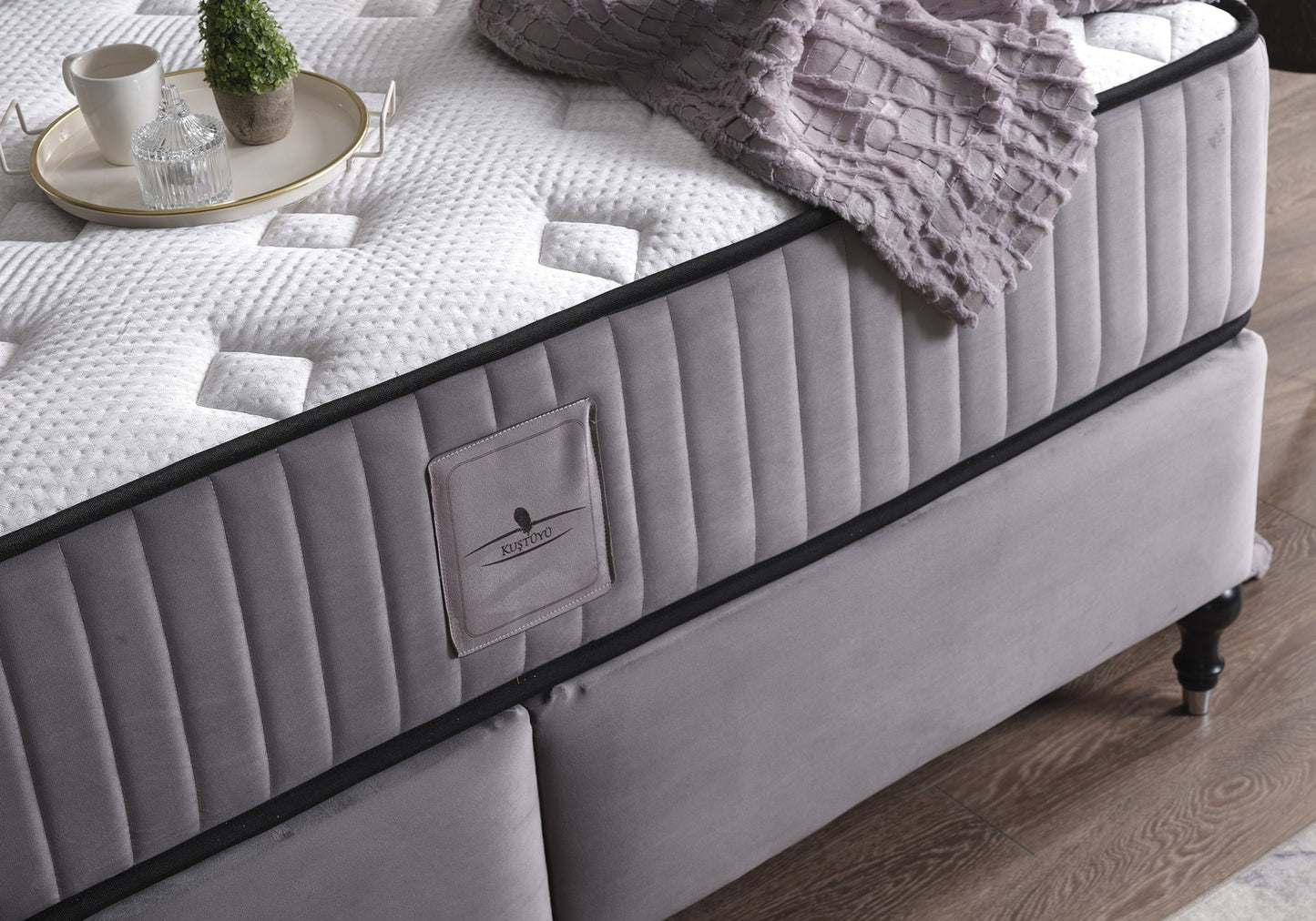 Sommier tête de lit matelas orthopédique complet gris FANCY