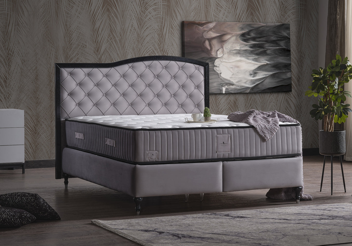 Sommier tête de lit matelas orthopédique complet gris FANCY