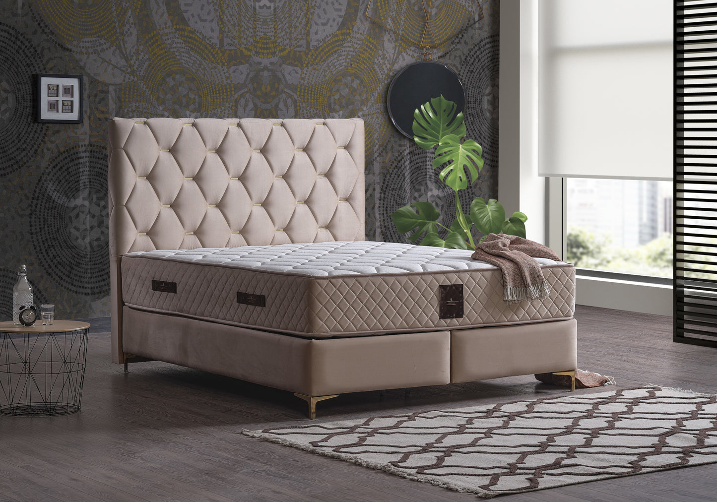 Sommier tête de lit matelas orthopédique complet Beige LİLİT