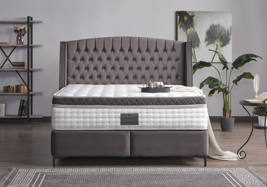 Sommier tête de lit matelas orthopédique complet Chester gris COSMOPOLITAN